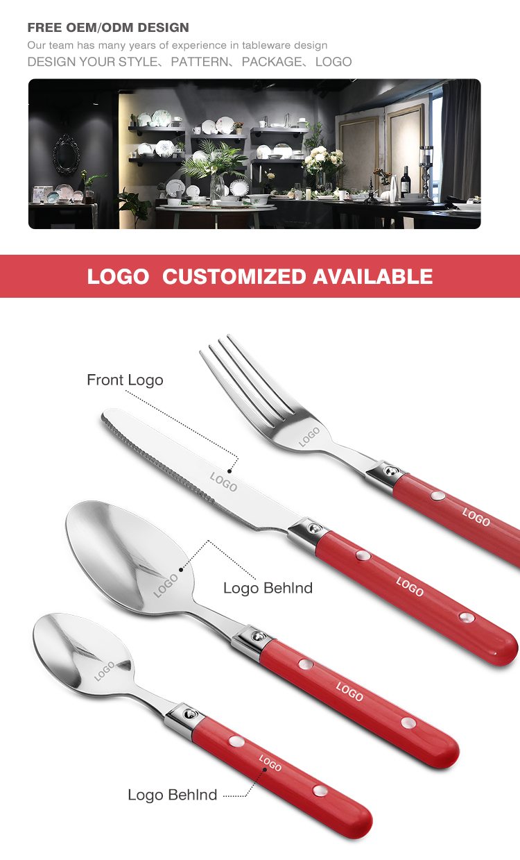 Plastic- Stainless-steel-cutlery-set-with-red-handle-flatware-set