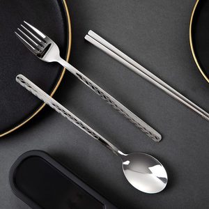 3 Pcs Portable Silver Stainless Steel Cutlery Set