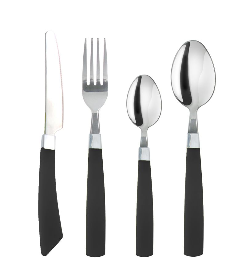 Black-Plastic-Half-Handle-Silver-Stainless-Steel-Cutlery