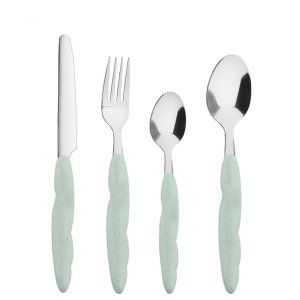 Wheat-straw-handle-silver-flatware-set，green