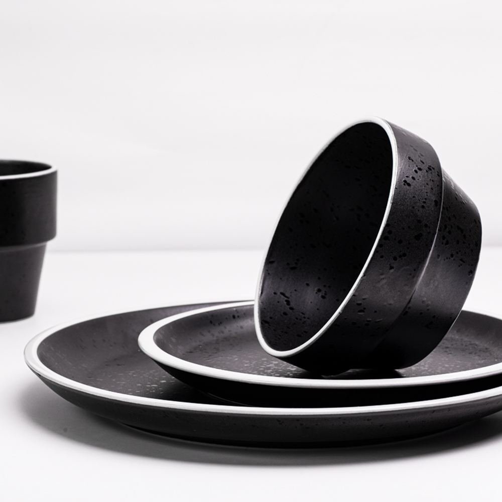 Stoneware-Dinnerware-Set, Service-for-4-16pcs, Matte-Black