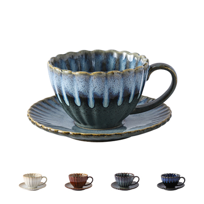 Kiln-Change Chrysanthemum Coffee Cup & Saucer
