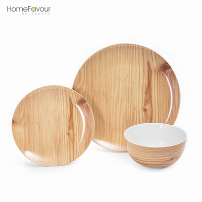 170618 Porcelain Dinner Plates Wood Grain Dinnerware Dishes 18 pcs