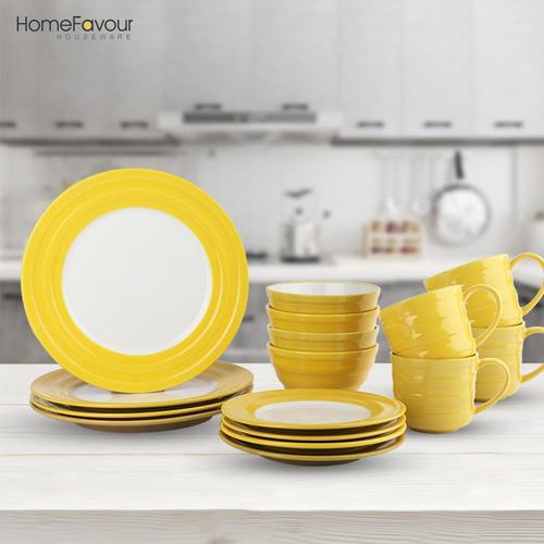 yellow and white Glazed Stoneware dinner set