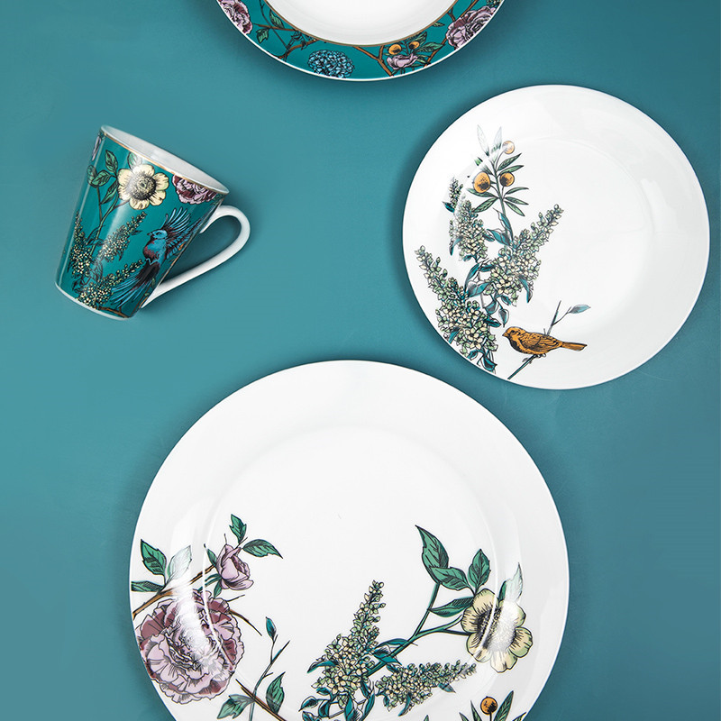 Wholesale Distributors Porcelain Dinnerware Set for 4, Flowers Decal Pattern