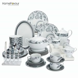 Wholesale Western ceramic 74pcs dinnerware set restaurant dishes and plates porcelain dinner set for
