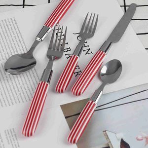 HA309-RD red line plastic handle stainless Steel silver cutlery set