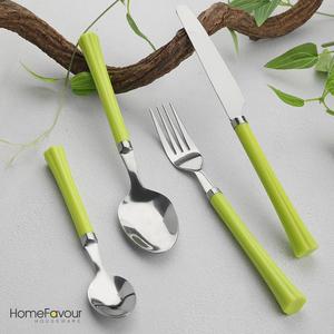 Green Candy Color Plastic Handle Silver Cutlery Set