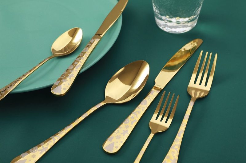 2022 Christmas Stainless Steel gold Flatware Set