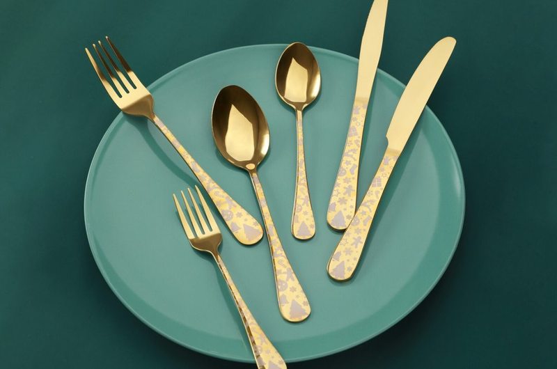 2022 Christmas Stainless Steel gold  Flatware Set