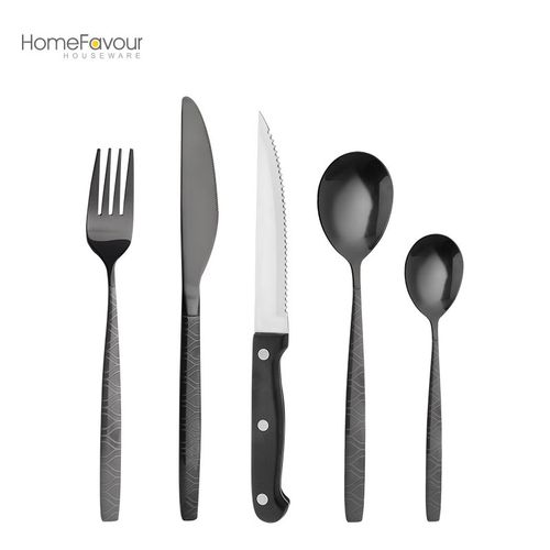 30 Pcs Black Flatware Set, Food-Grade Stainless Steel Cutlery Set