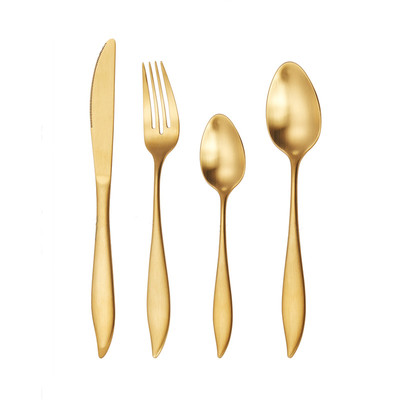 公司专利餐具跨境亚马逊不锈钢餐具16件套叉勺芒果刀叉勺套装金色勺叉