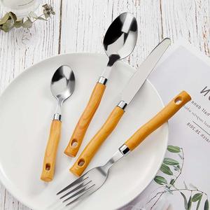 24 Silver piece Stainless Steel Wood Pattern Flatware Set with Hanging