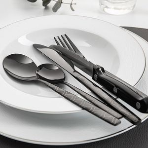 30 Pcs Black Flatware Set, Food-Grade Stainless Steel Cutlery Set with Steak Knife