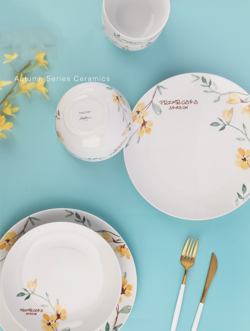 Vintage-Yellow-Flower-Ceramic-Tableware-Set