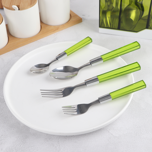 24 Pieces Stainless Steel Cutlery Green Silverware Set