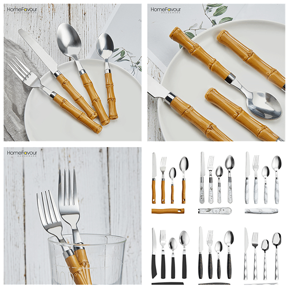 Plastic-Handle-Bamboo-Silverware-Flatware-Set