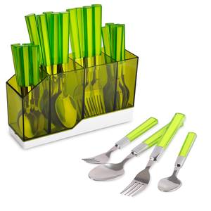 HA281-G Silverware Set 24 Pieces Stainless Steel Cutlery Color Transparent Handle